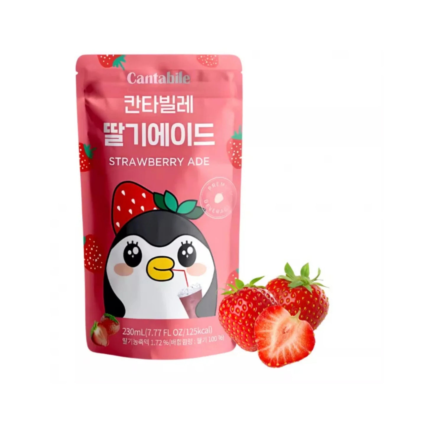 Erfrischendes Erdbeer Ade Beutelgetränk in einer 230ml Packung von CANTABILE aus Südkorea