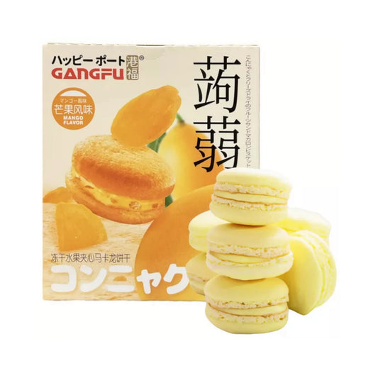 Knusprige Konjac-Macarons mit fruchtiger Mango-Füllung in einer 132g Packung von GANGFU