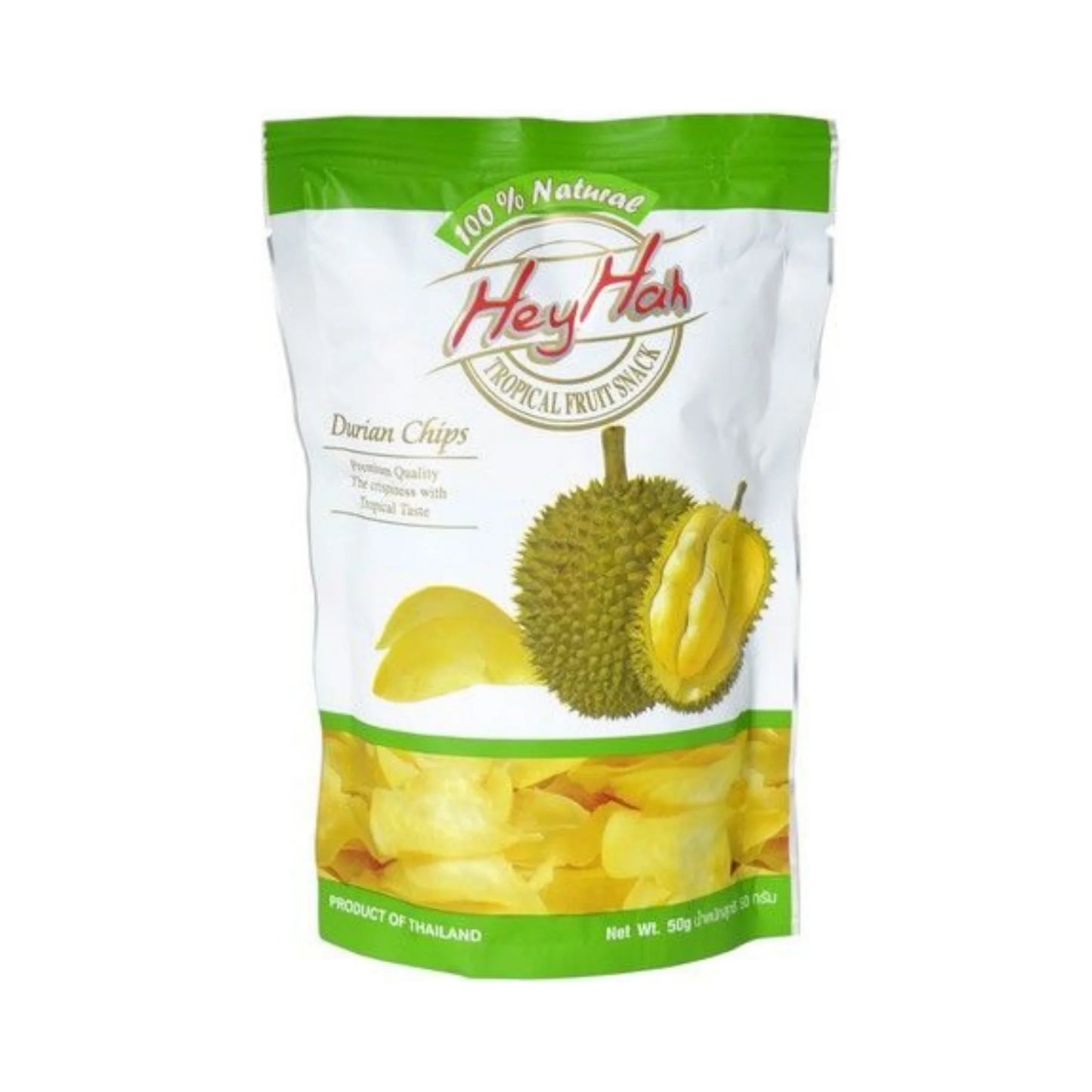 HEY-HAH Durian-Chips gesalzen 50g, knusprige thailändische Chips mit exotischem Durian-Geschmack