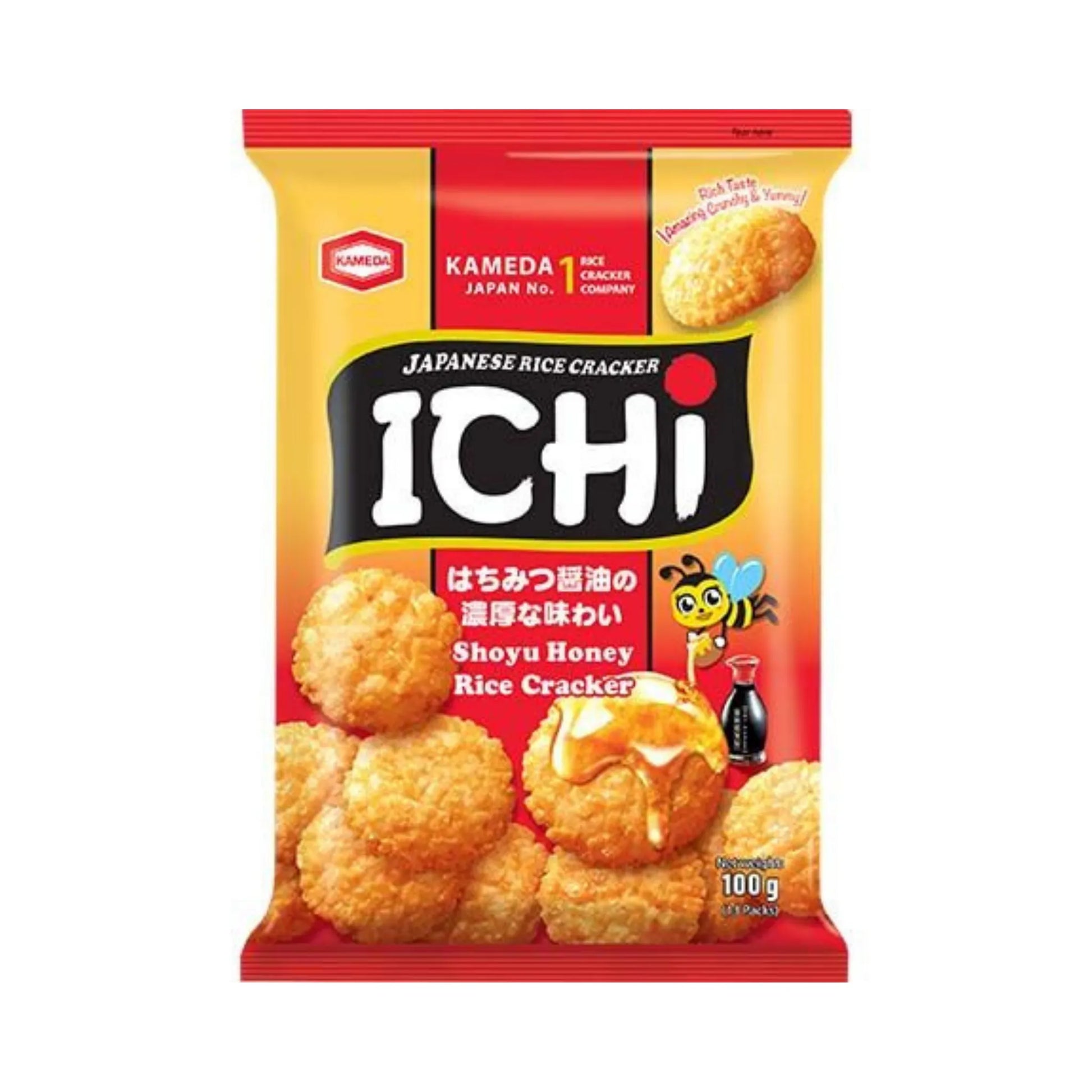 ICHI Reiskräcker Shouyu mit Honig 100g, knusprige japanische Reiscracker mit Sojasauce und Honig