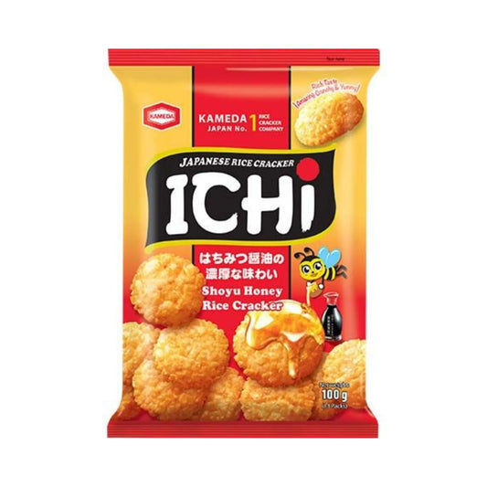 ICHI Reiskräcker Shouyu mit Honig 100g, knusprige japanische Reiscracker mit Sojasauce und Honig